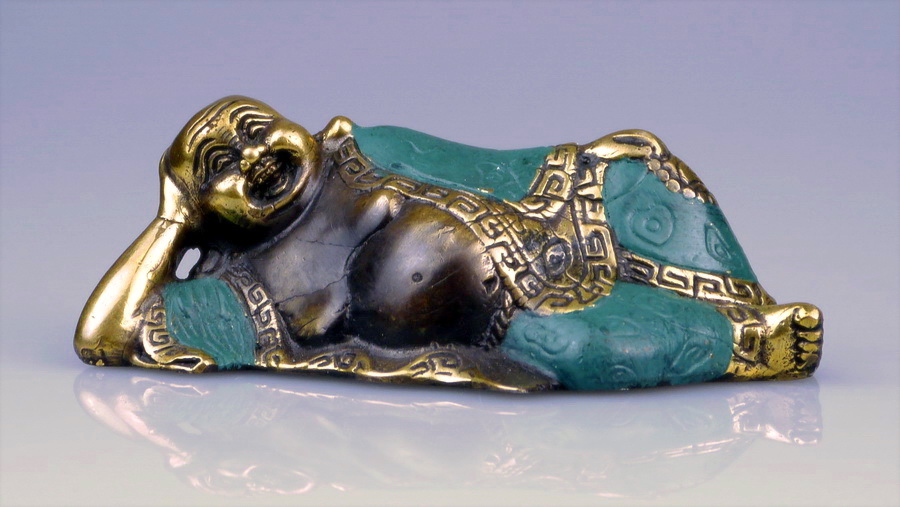   Bronze Happy Buddha lying