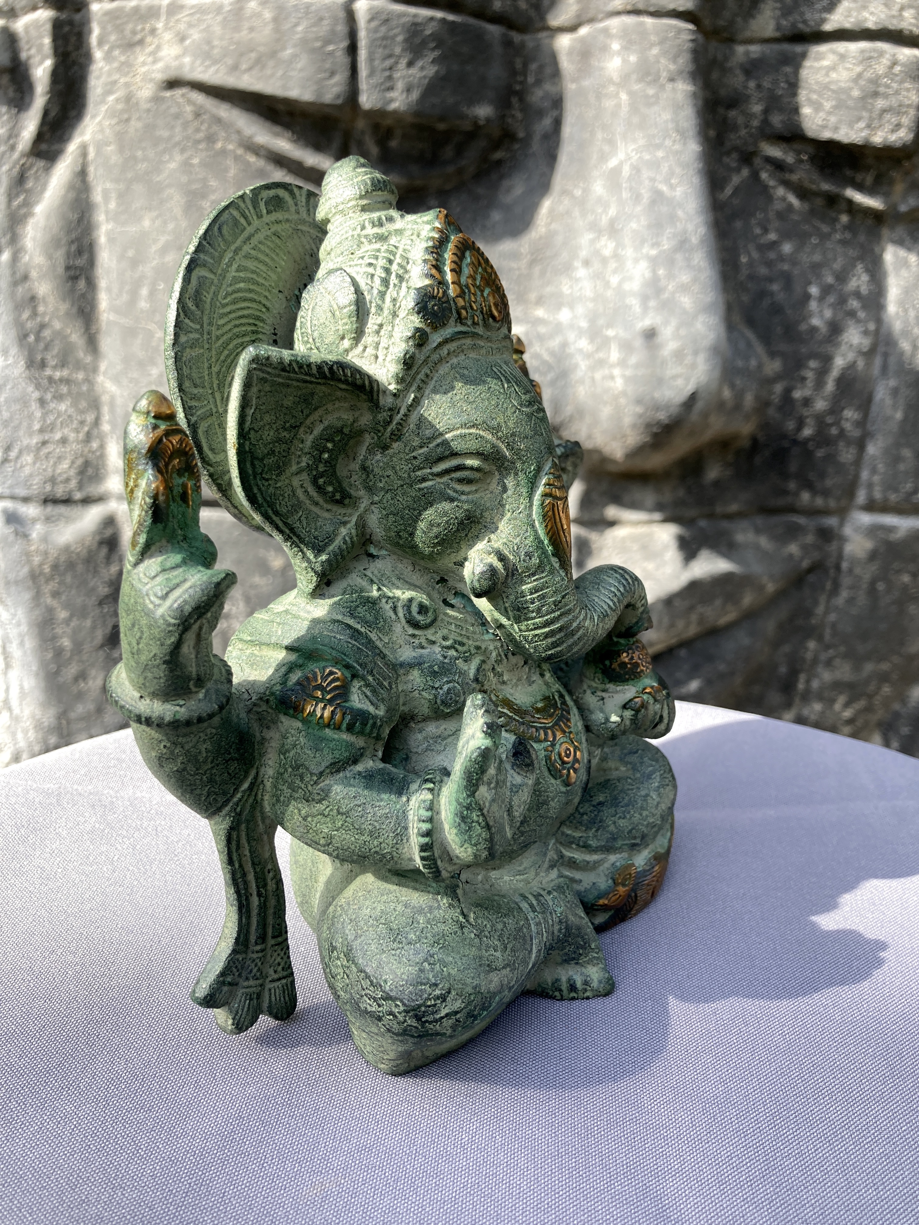 Ganesh Brass in Antique Green with Gold Finish