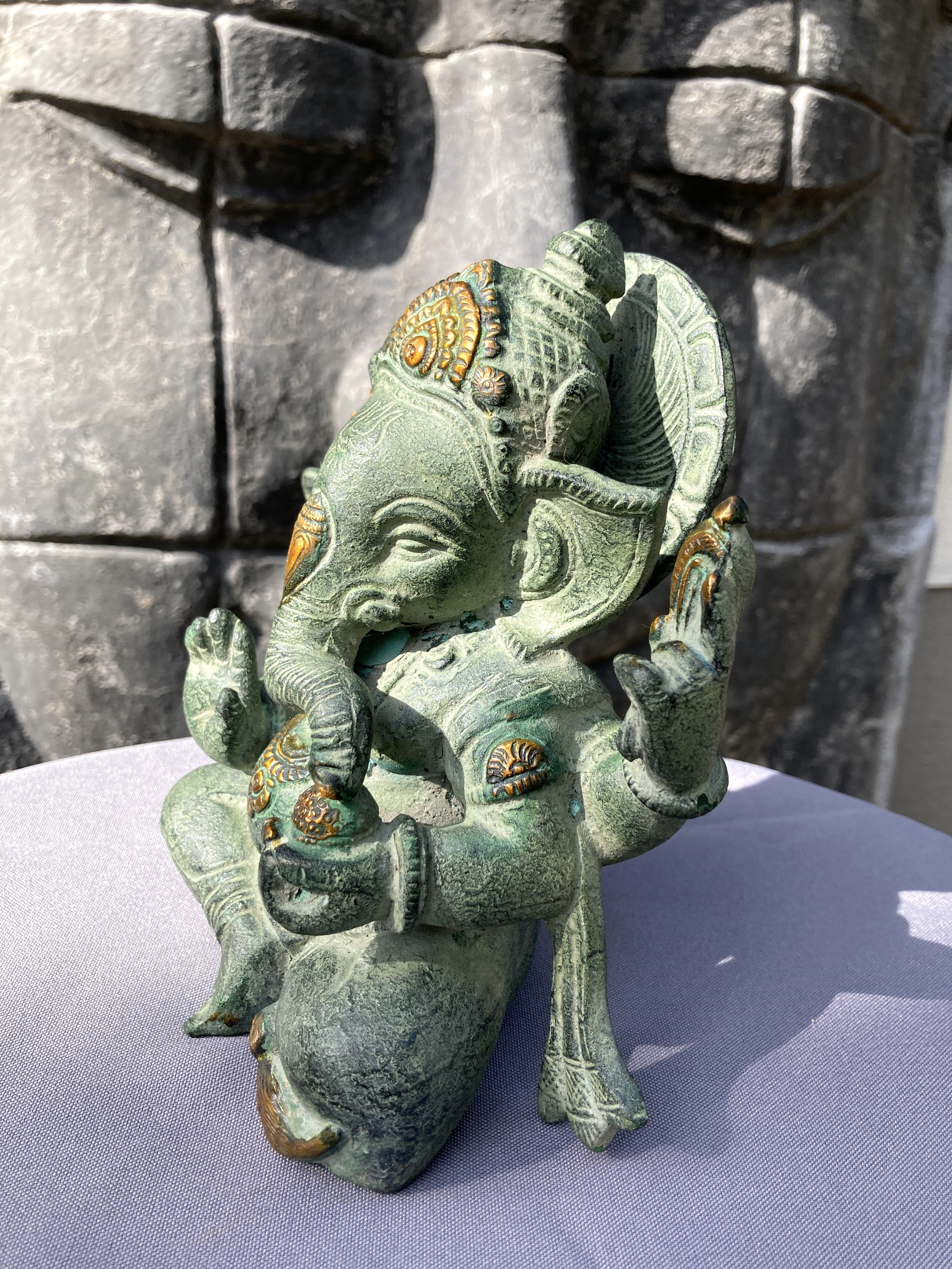 Ganesh Brass in Antique Green with Gold Finish