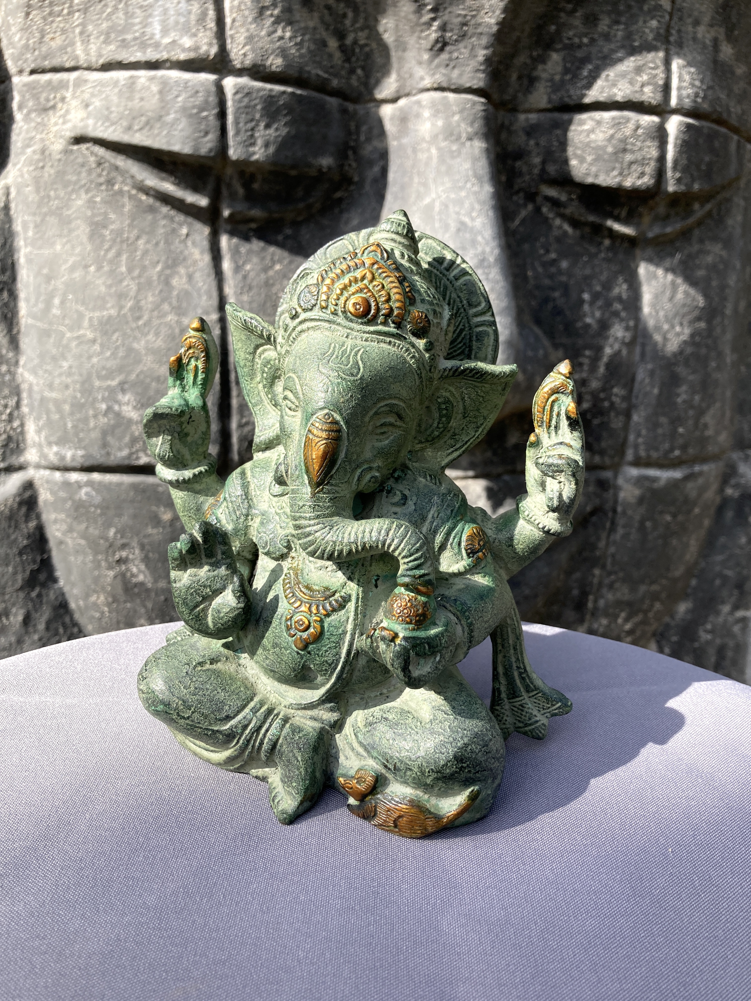 Ganesh Brass in Antique Green with Gold Finish
